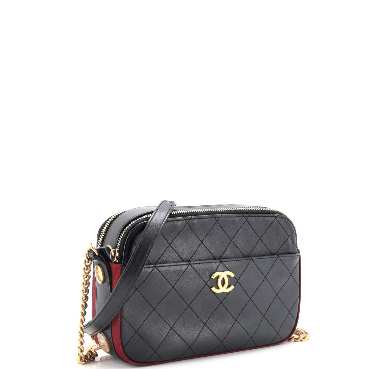 Button Up Camera Case Quilted Calfskin with Grosgrain Small - Deep Luxury