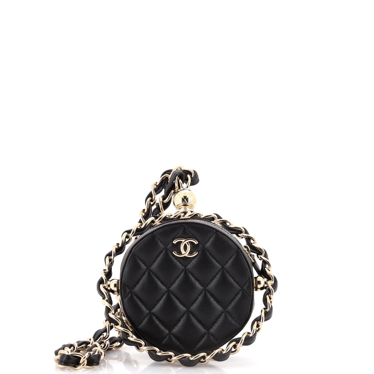 Frame Chain Around Round Clutch with Chain Quilted Lambskin Mini - Deep Luxury