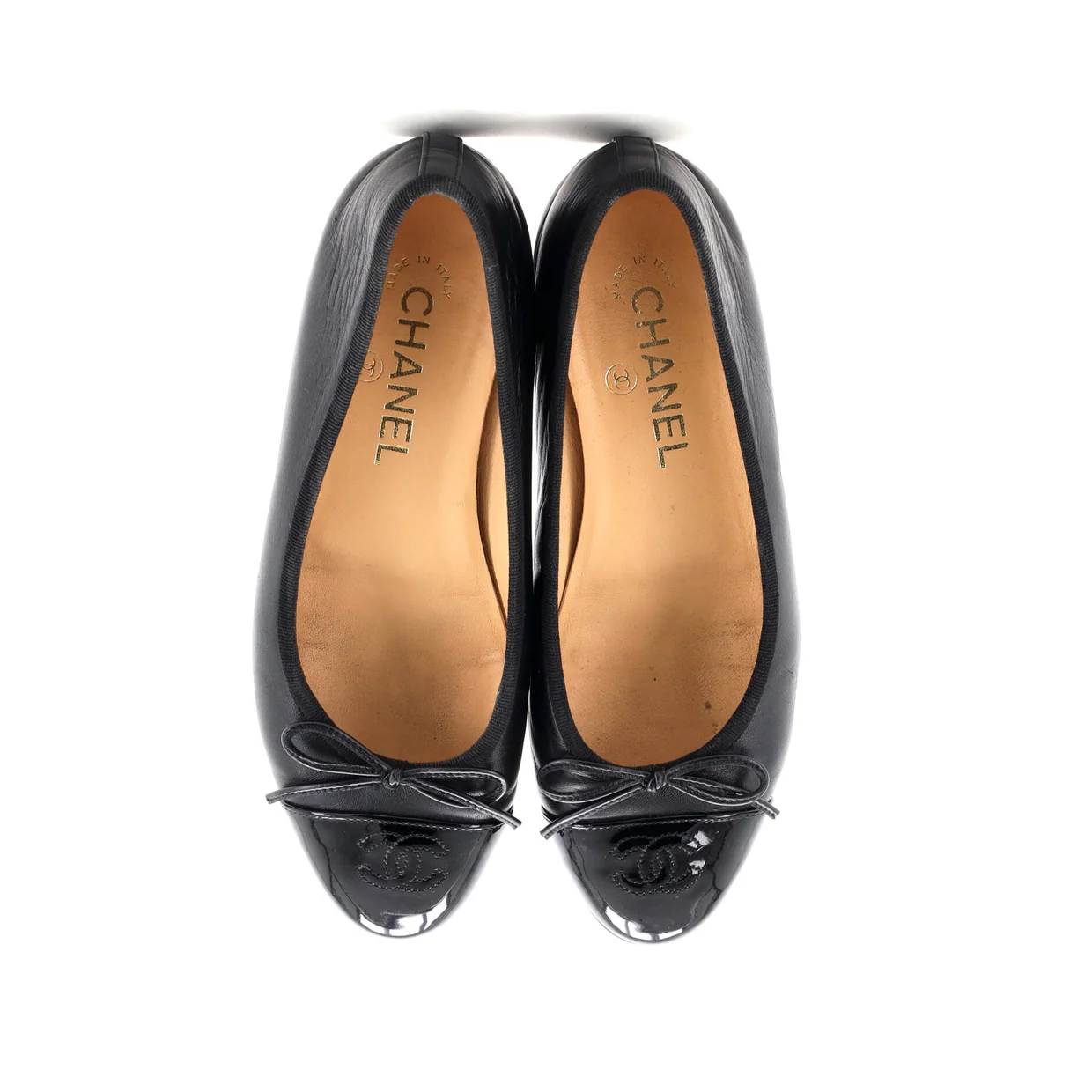 Women's CC Cap Toe Bow Ballerina Flats Leather and Patent - Deep Luxury