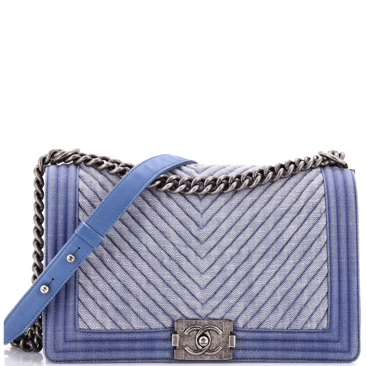 Boy Flap Bag Chevron Denim New Medium - Deep Luxury