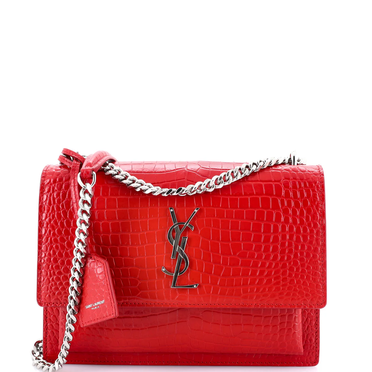 Sunset Crossbody Bag Crocodile Embossed Leather Medium - Deep Luxury