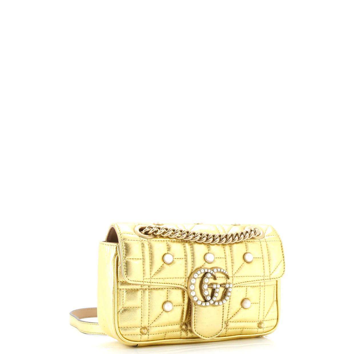 Pearly GG Marmont Flap Bag Embellished Matelasse Leather Mini - Deep Luxury