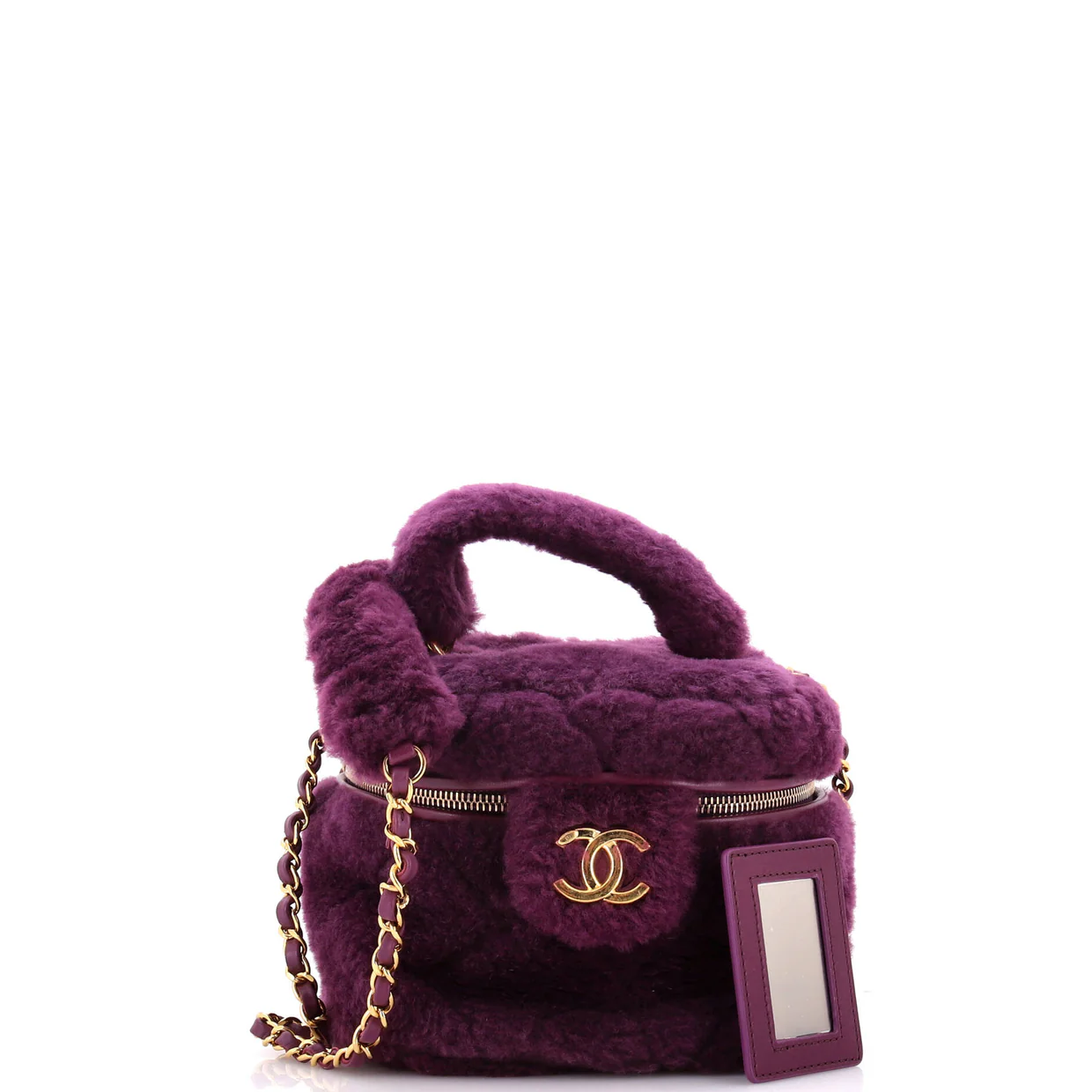 Coconing Top Handle Vanity Case with Chain Quilted Shearling Small - Deep Luxury
