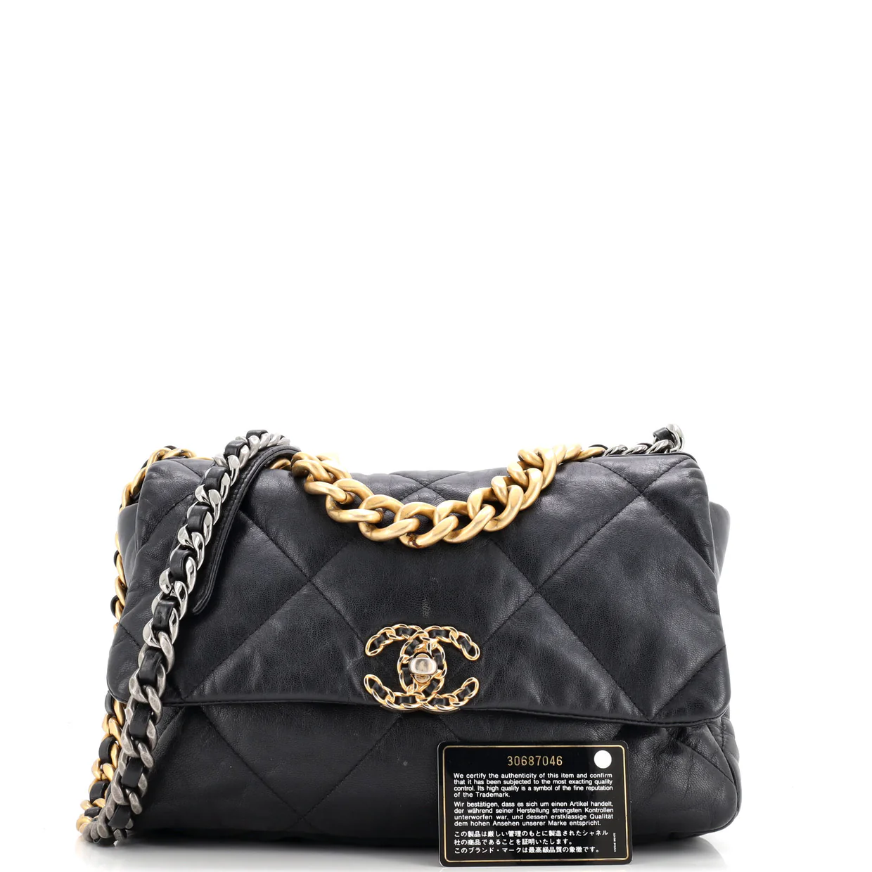 19 Flap Bag Quilted Leather Large - Deep Luxury