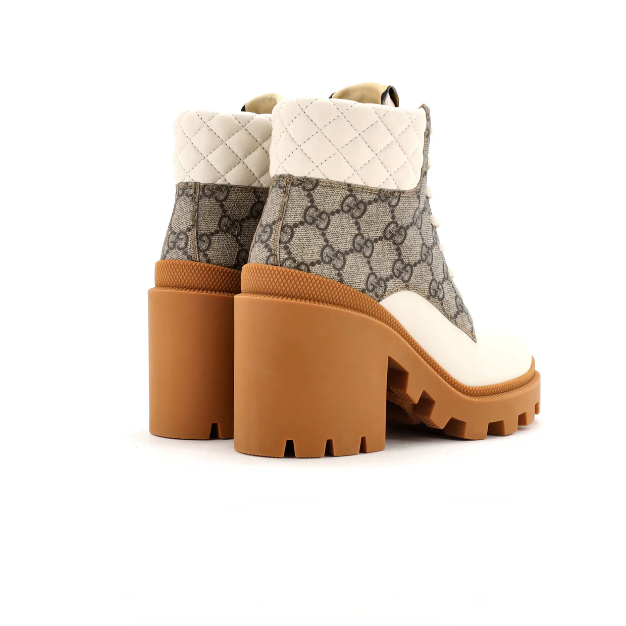 Women's Lace Up Heeled Ankle Boots GG Coated Canvas with Quilted Leather - Deep Luxury