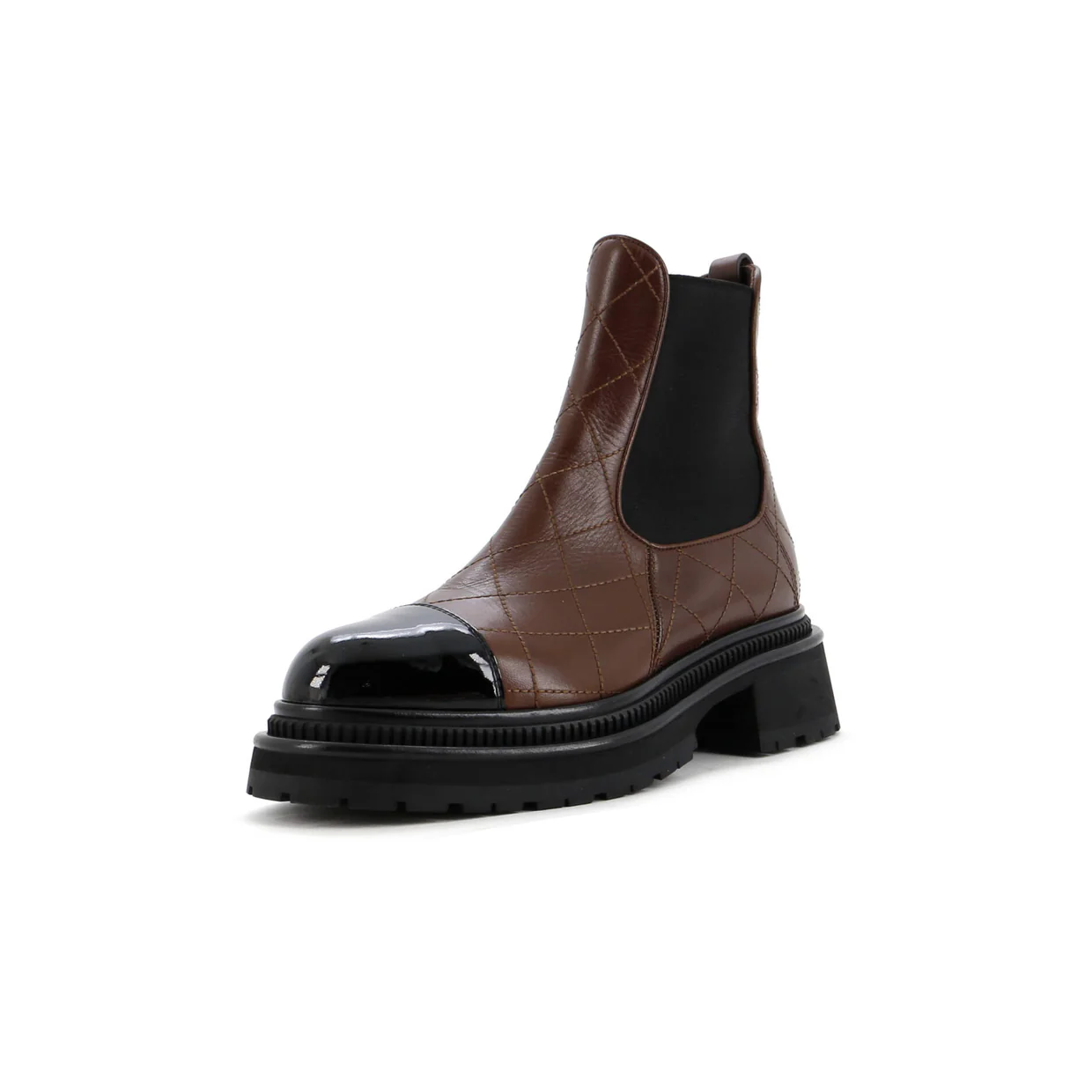 Women's Cap Toe Chelsea Ankle Boots Quilted Leather with Patent - Deep Luxury