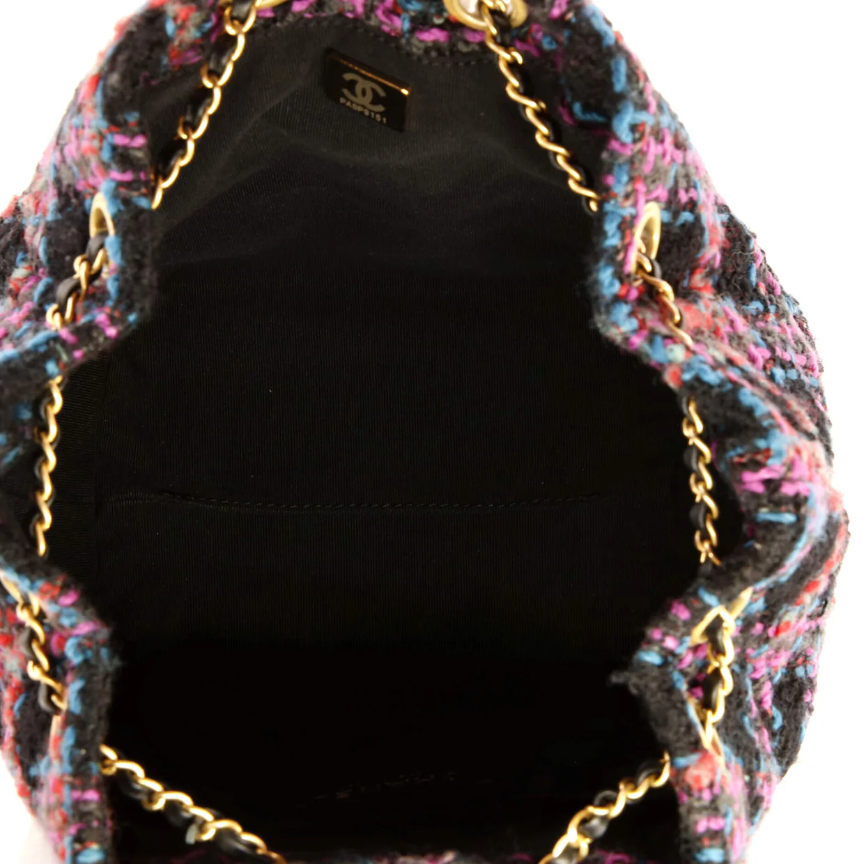 Chained Drawstring CC Bucket Backpack Quilted Tweed Small - Deep Luxury