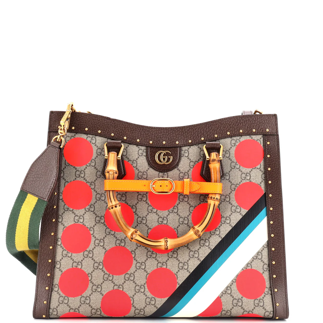 Diana NM Bamboo Handle Tote Printed GG Coated Canvas and Studded Leather Medium - Deep Luxury