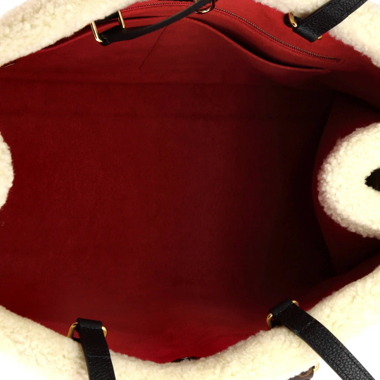 OnTheGo Tote Leather and Monogram Teddy Shearling GM - Deep Luxury