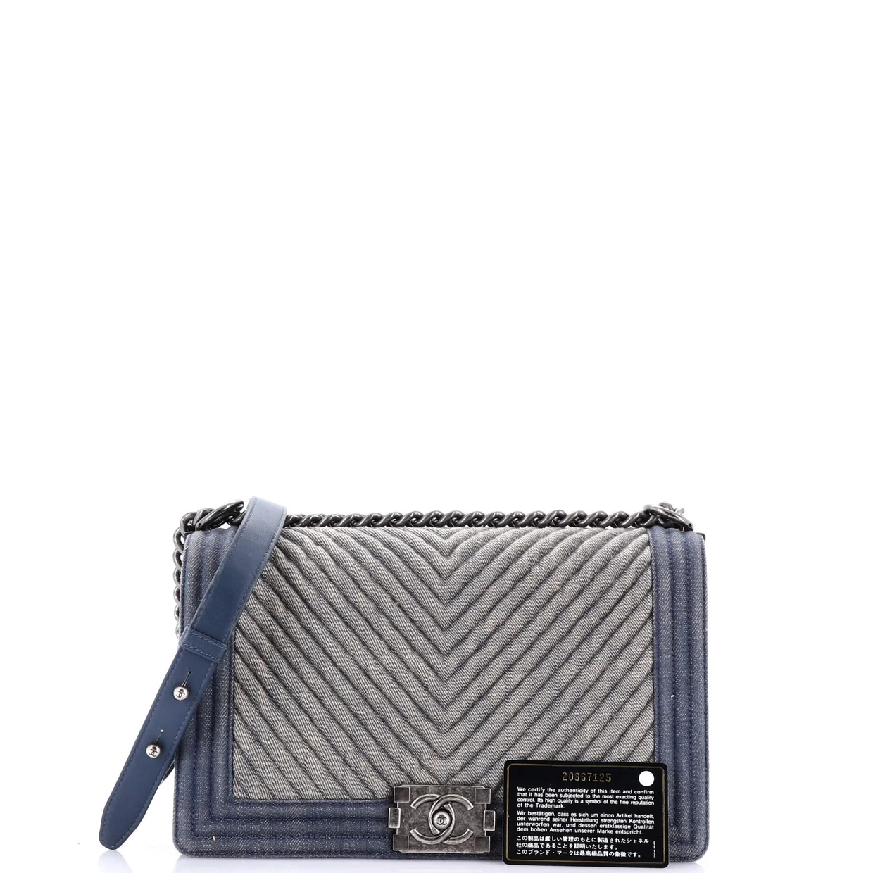 Boy Flap Bag Chevron Denim New Medium - Deep Luxury