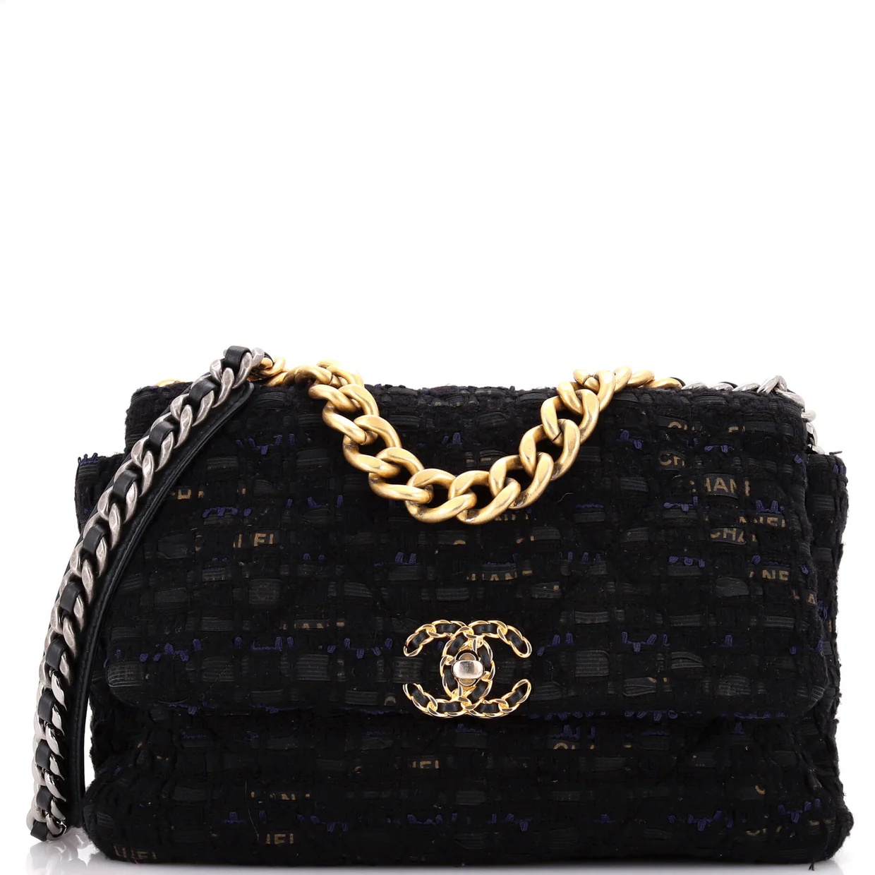 19 Flap Bag Quilted Tweed and Ribbon Large - Deep Luxury
