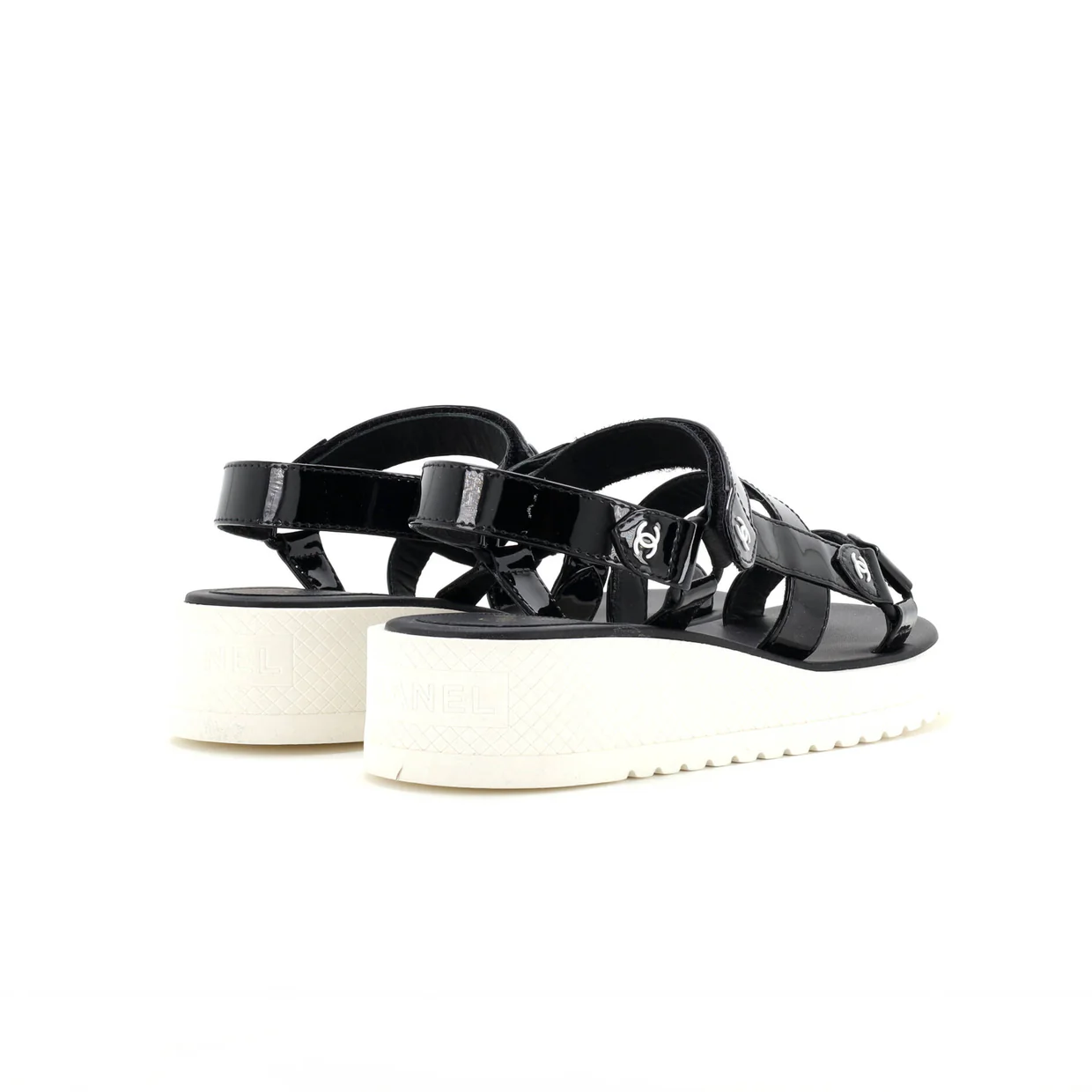 Women's CC Logo Strappy Slingback Platform Sandals Patent - Deep Luxury