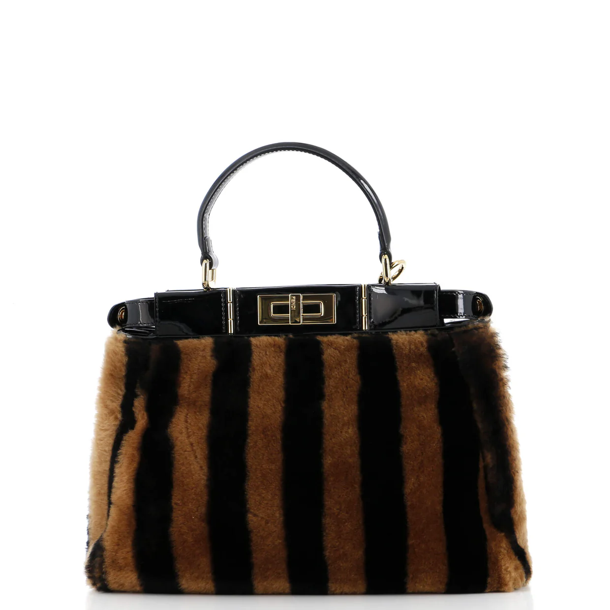 Peekaboo Bag Striped Shearling with Patent Medium - Deep Luxury