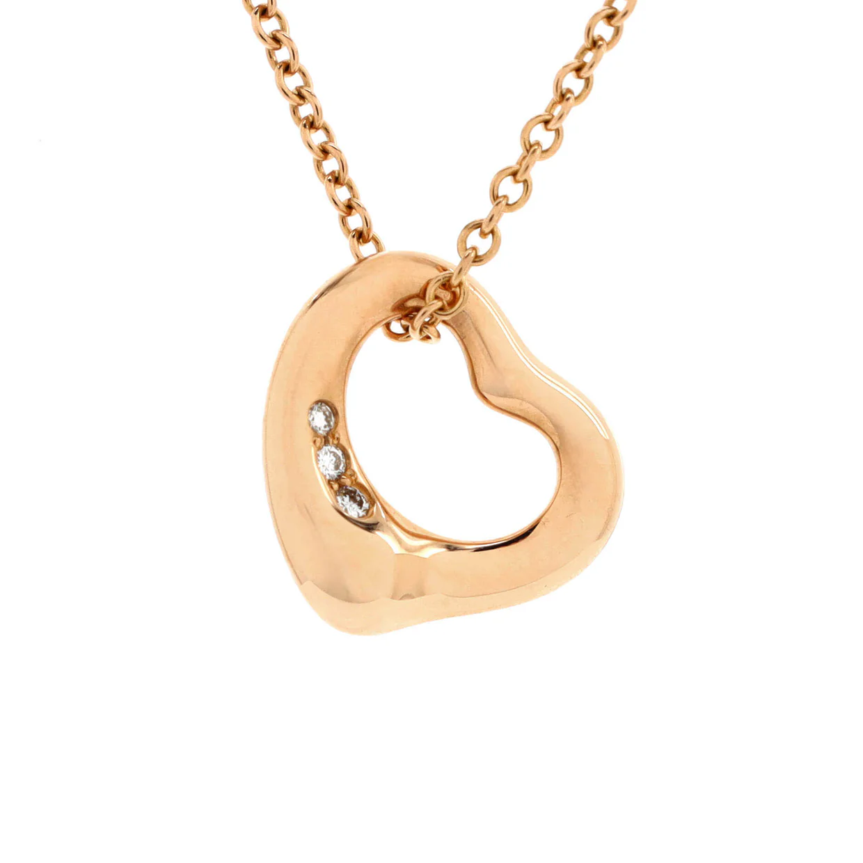 Elsa Peretti Open Heart 3 Diamonds Pendant Necklace 18K Rose Gold and Diamonds - Deep Luxury
