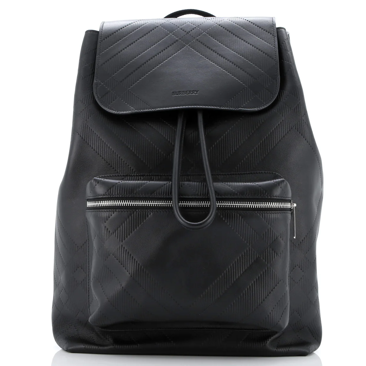 Front Pocket Backpack Check Embossed Leather Medium - Deep Luxury