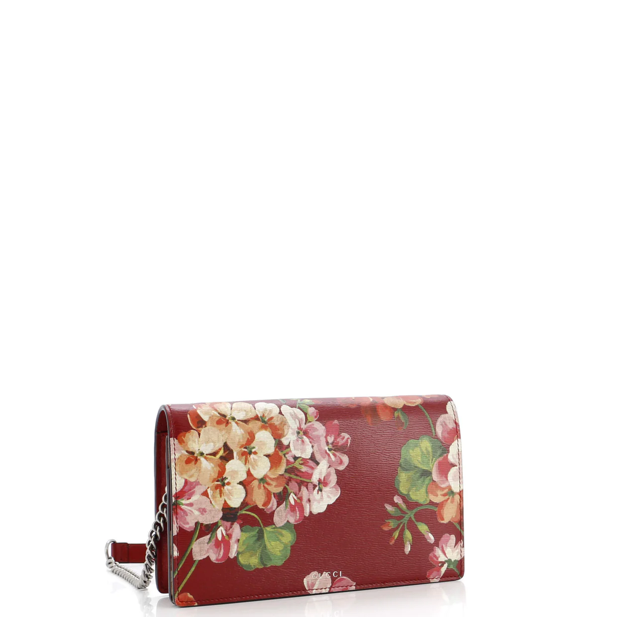 Chain Wallet Blooms Print Leather - Deep Luxury