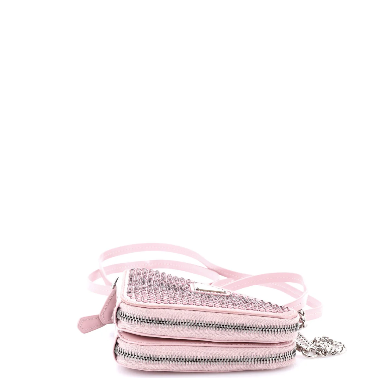 Triangle Double Pouch Crossbody Crystal Embellished Satin Mini - Deep Luxury