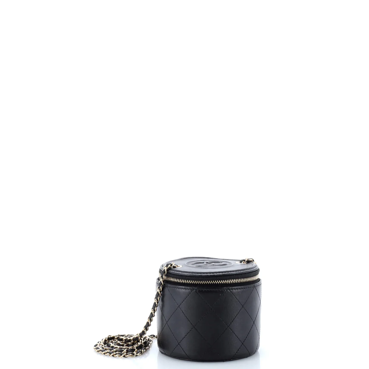 CC Round Vanity Case with Chain Quilted Lambskin Mini - Deep Luxury