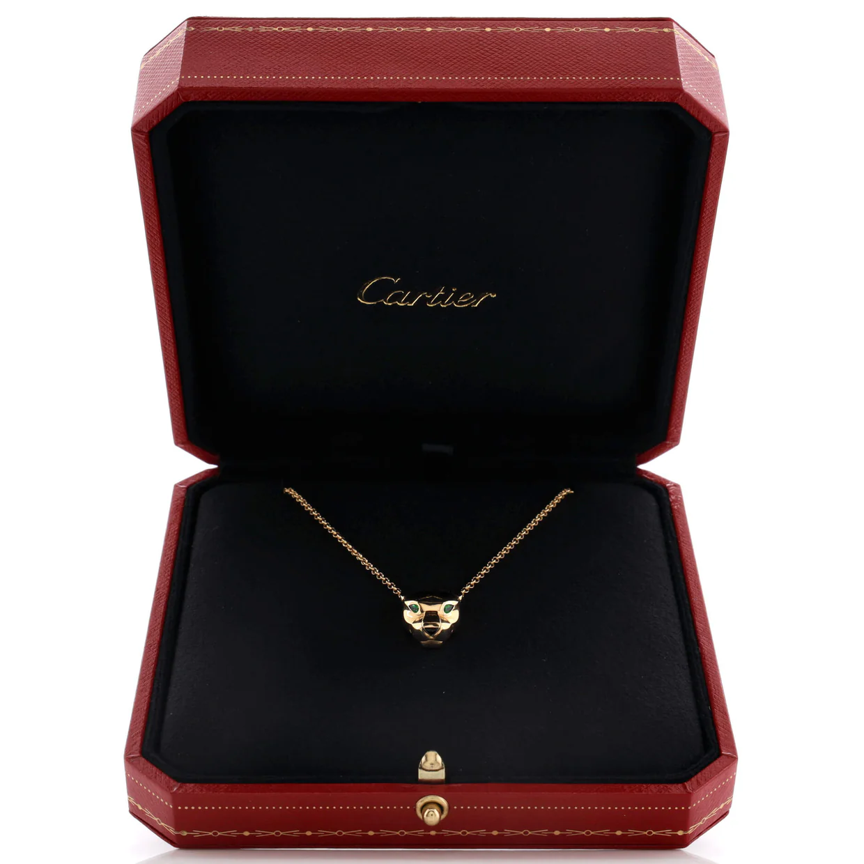 Panthere de Cartier Head Pendant Necklace 18K Yellow Gold with Onyx and Tsavorite - Deep Luxury