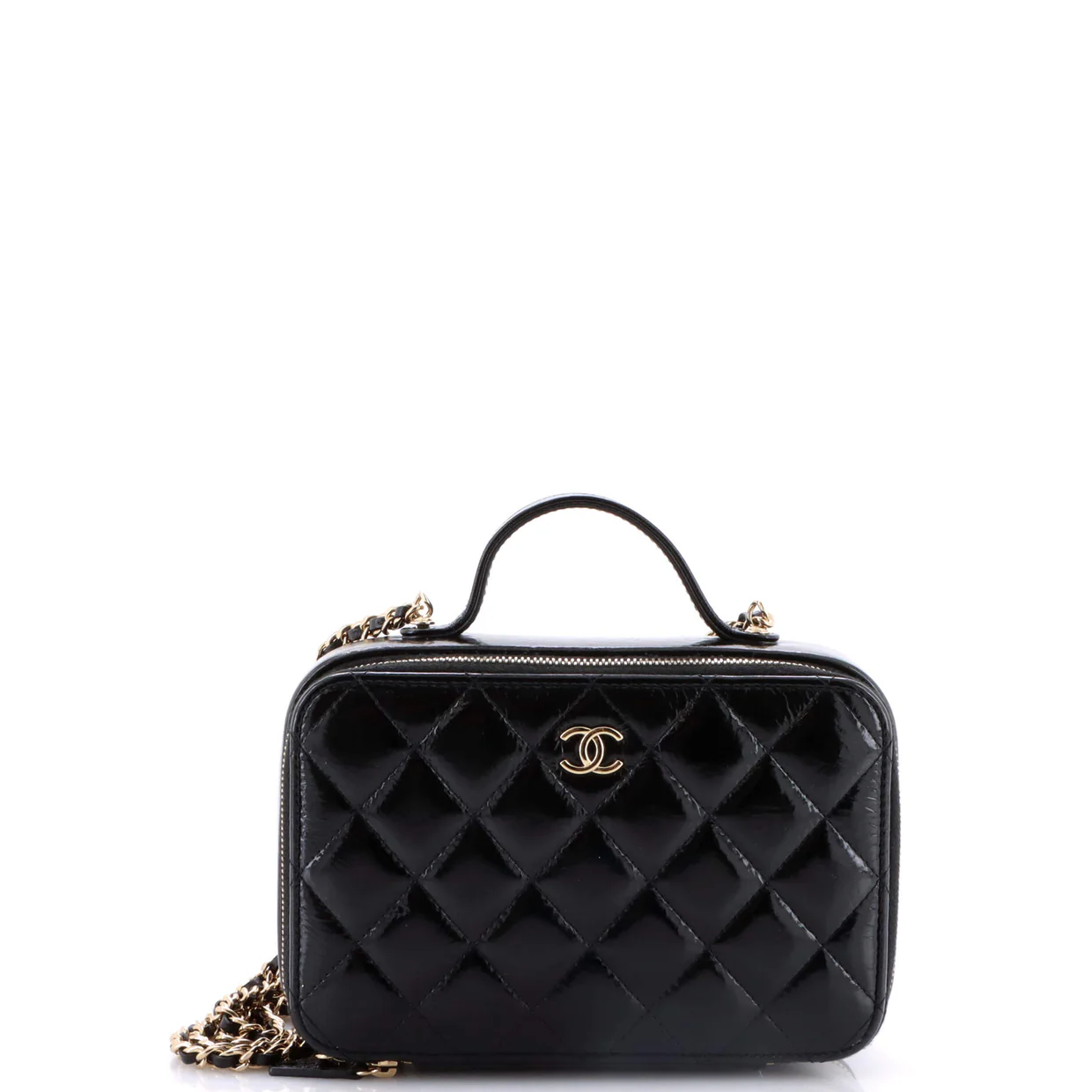 Double Zip CC Vanity Case Quilted Shiny Lambskin Small - Deep Luxury