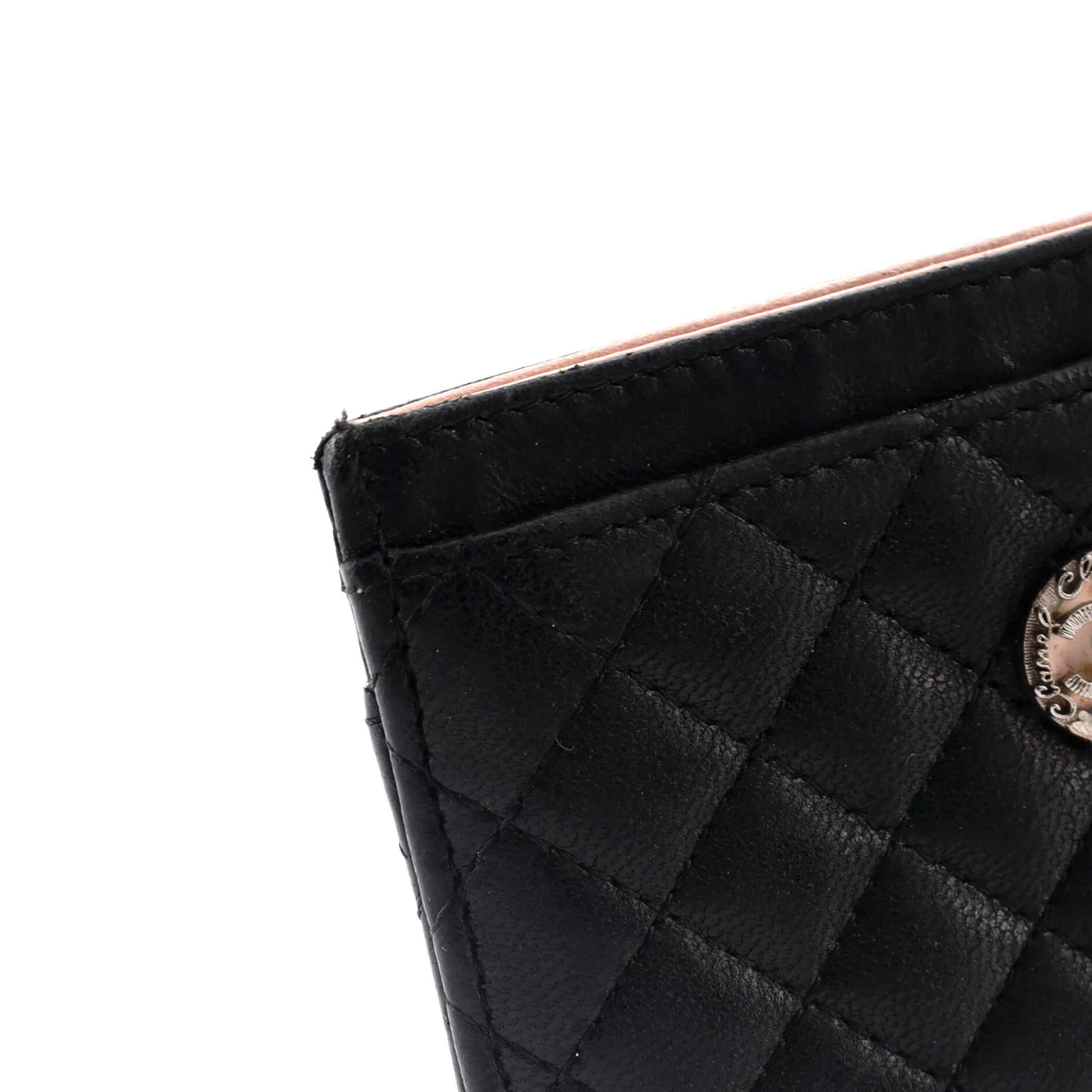 CC Bow Button Card Holder Micro Quilted Lambskin - Deep Luxury