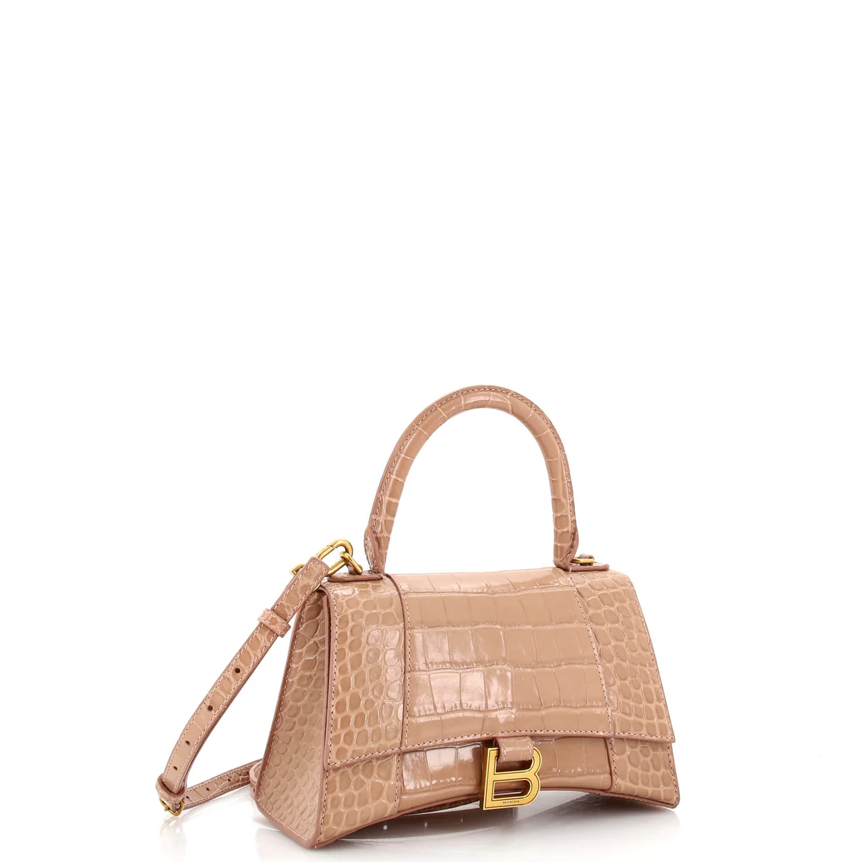 Hourglass Top Handle Bag Crocodile Embossed Leather Small - Deep Luxury