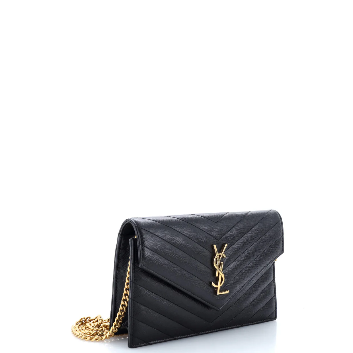 Classic Monogram Wallet on Chain Matelasse Chevron Leather Small - Deep Luxury
