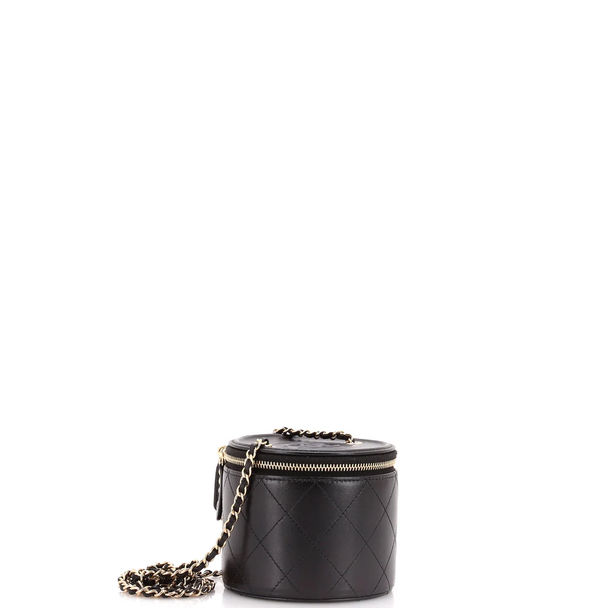 CC Round Vanity Case with Chain Quilted Lambskin Mini - Deep Luxury