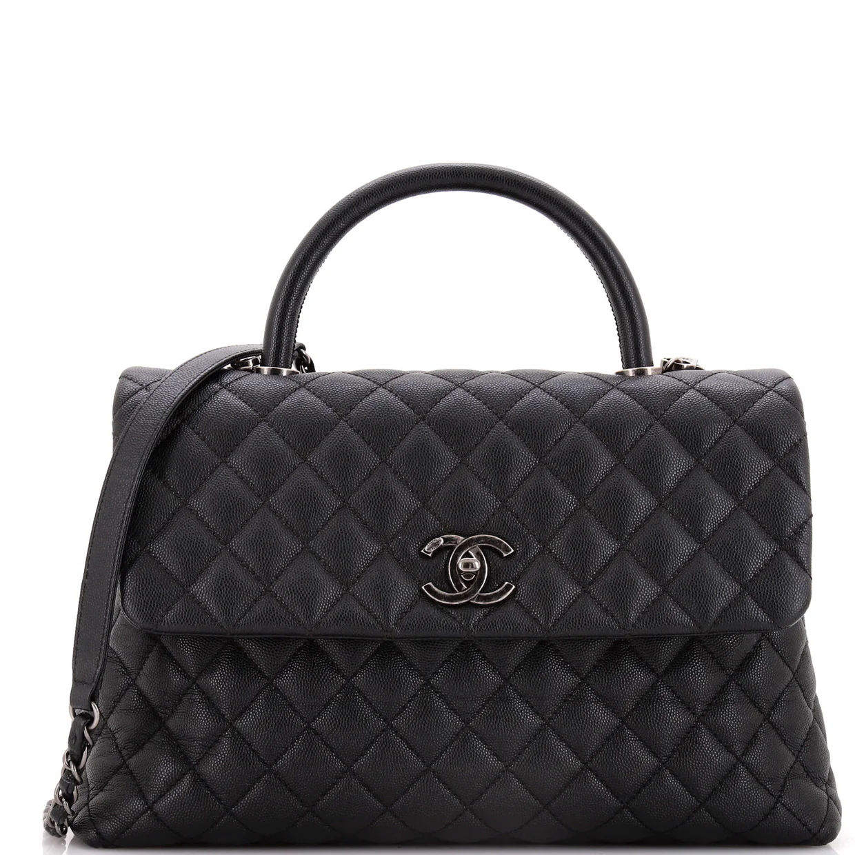 Coco Top Handle Bag Quilted Caviar Medium - Deep Luxury