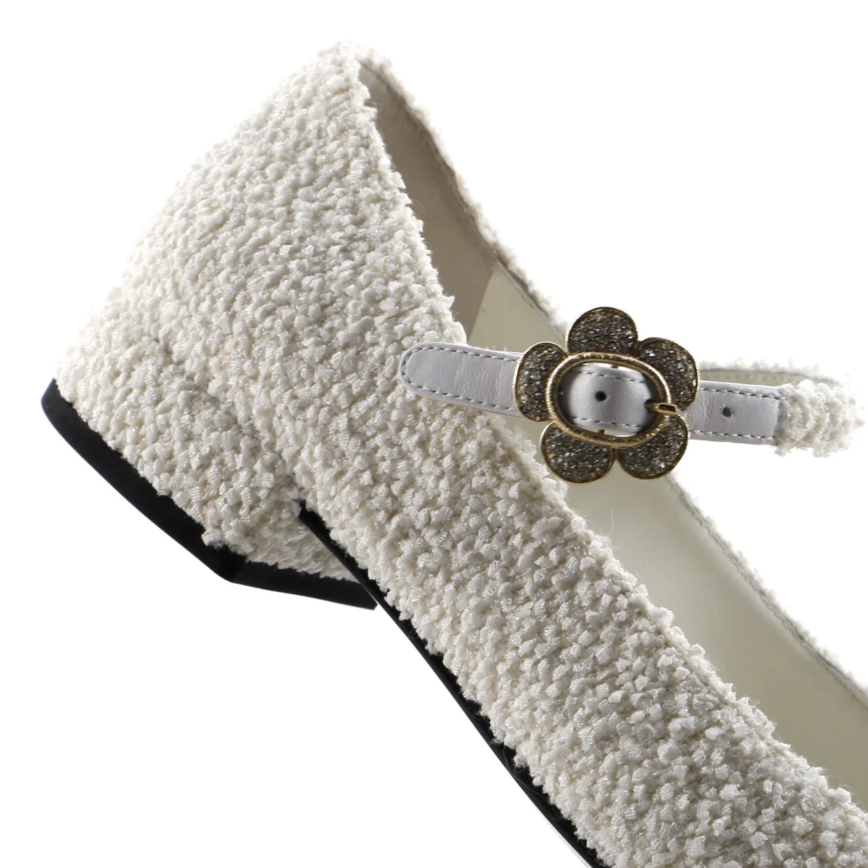 Women's Crystal Flower Cap Toe Mary Jane Flats Tweed - Deep Luxury