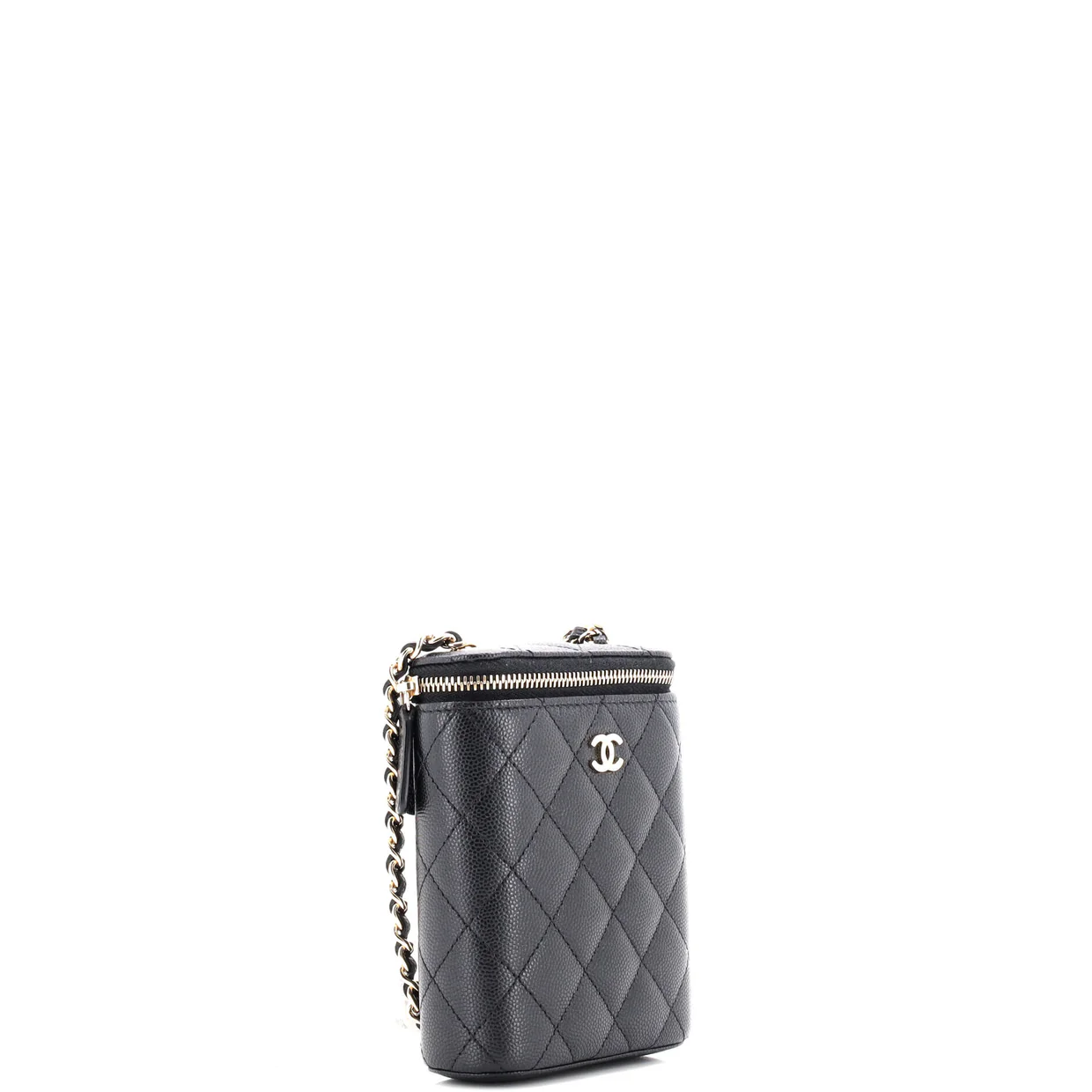 Vertical Classic Vanity Case with Chain Quilted Caviar Small - Deep Luxury