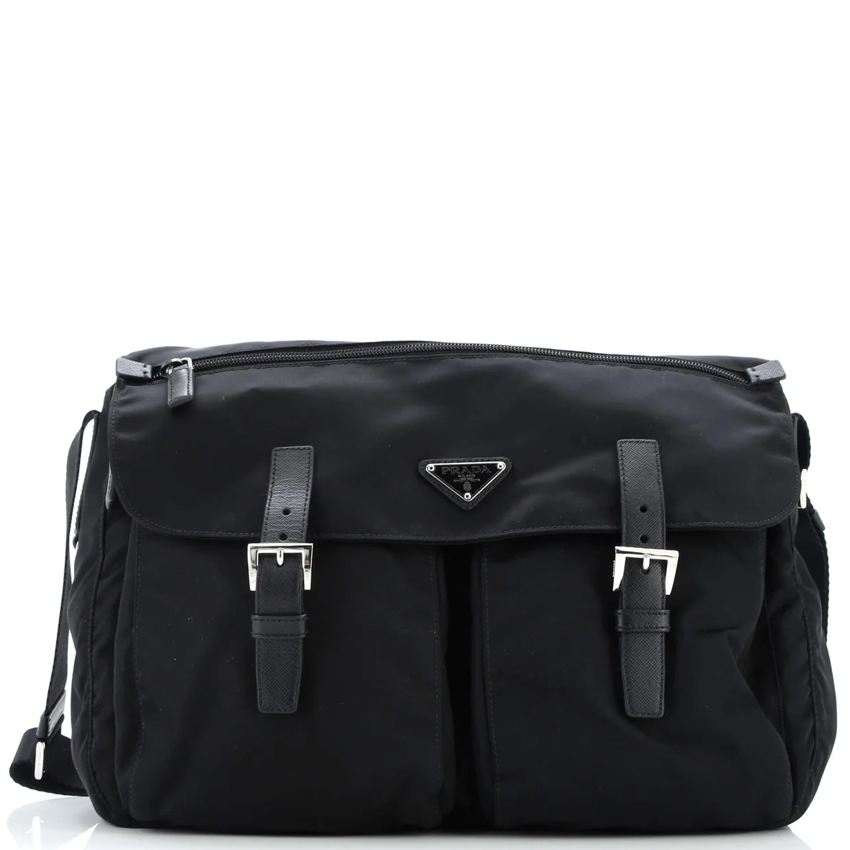 Double Buckle Flap Messenger Bag Tessuto Large - Deep Luxury
