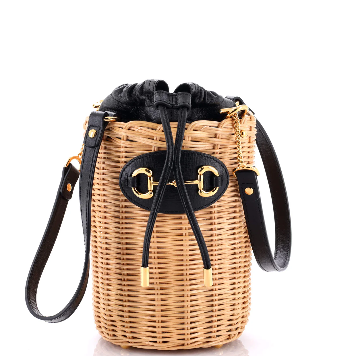 Horsebit 1955 Bucket Bag Wicker and Leather Small - Deep Luxury