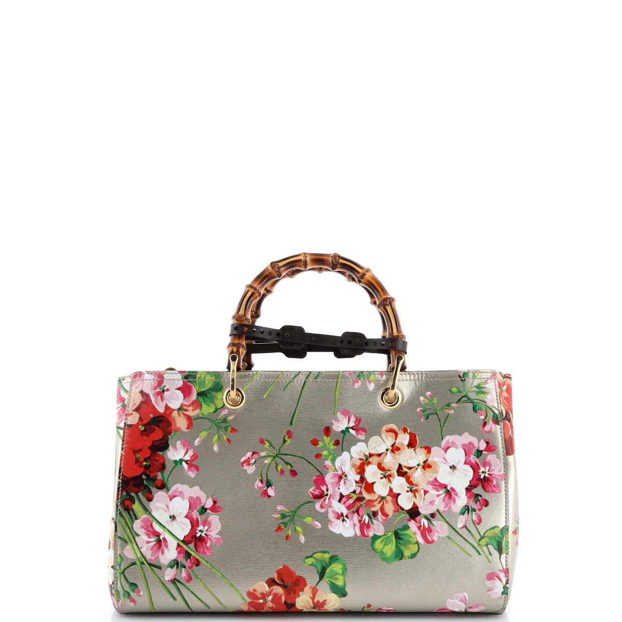 Bamboo Shopper Tote Blooms Print Leather Medium - Deep Luxury