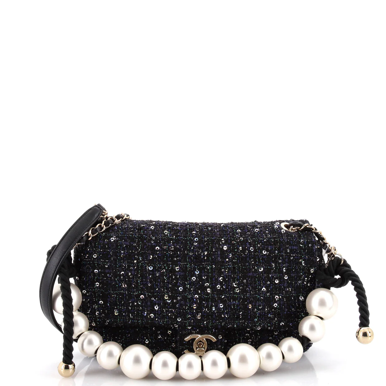 Pearl Handle Flap Bag Quilted Tweed Medium - Deep Luxury