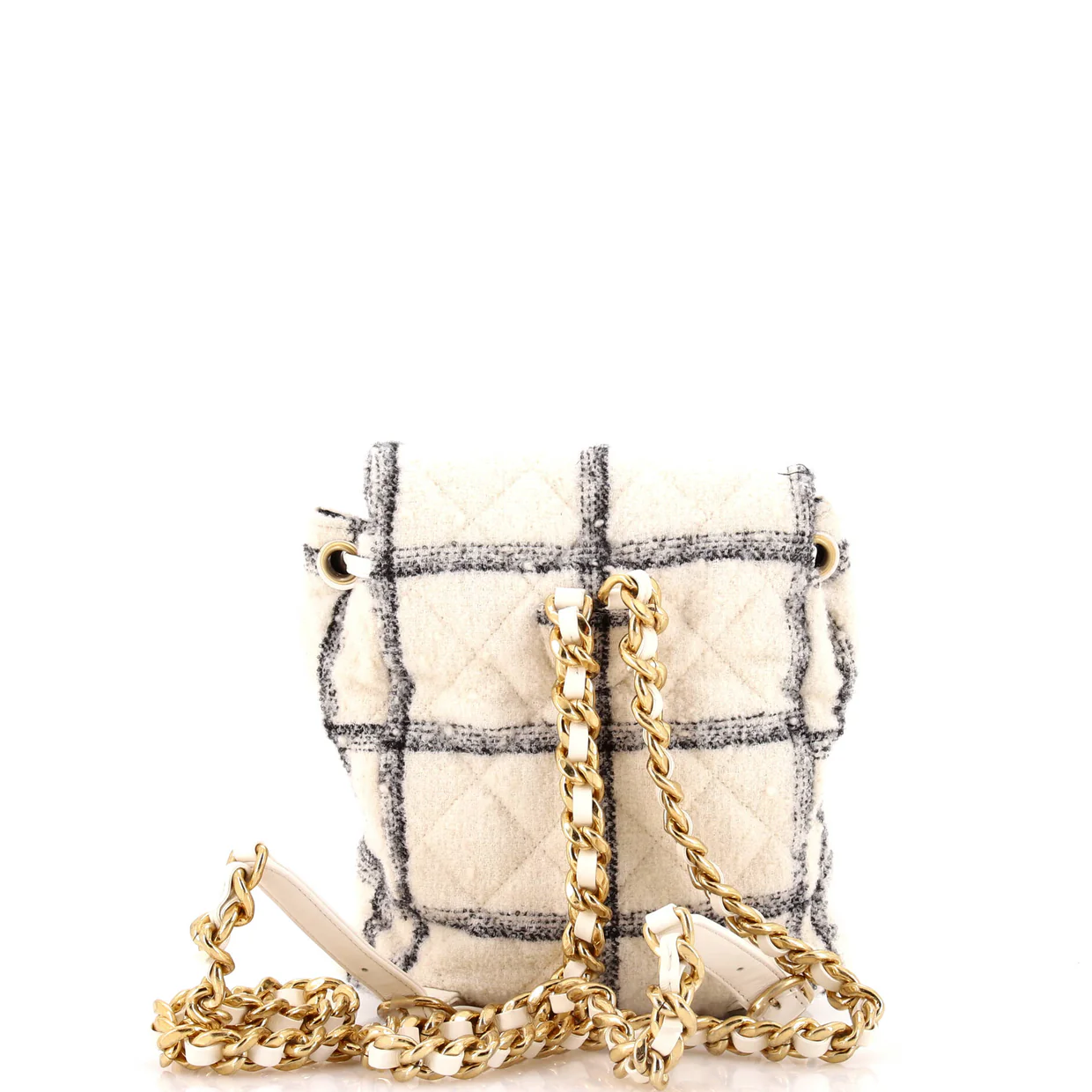 Duma Drawstring Backpack Quilted Wool Tweed Large - Deep Luxury