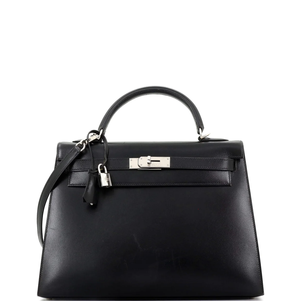Kelly Handbag Noir Box Calf with Palladium Hardware 32 - Deep Luxury