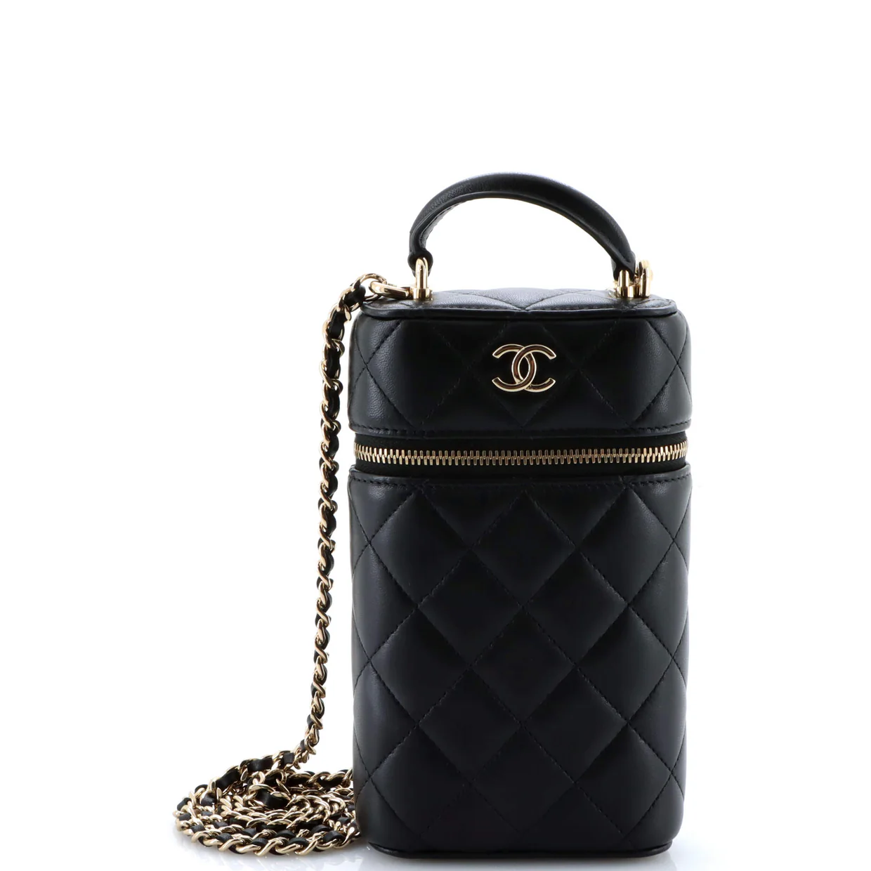 Classic Vanity Top Handle Phone Holder with Chain Quilted Lambskin - Deep Luxury