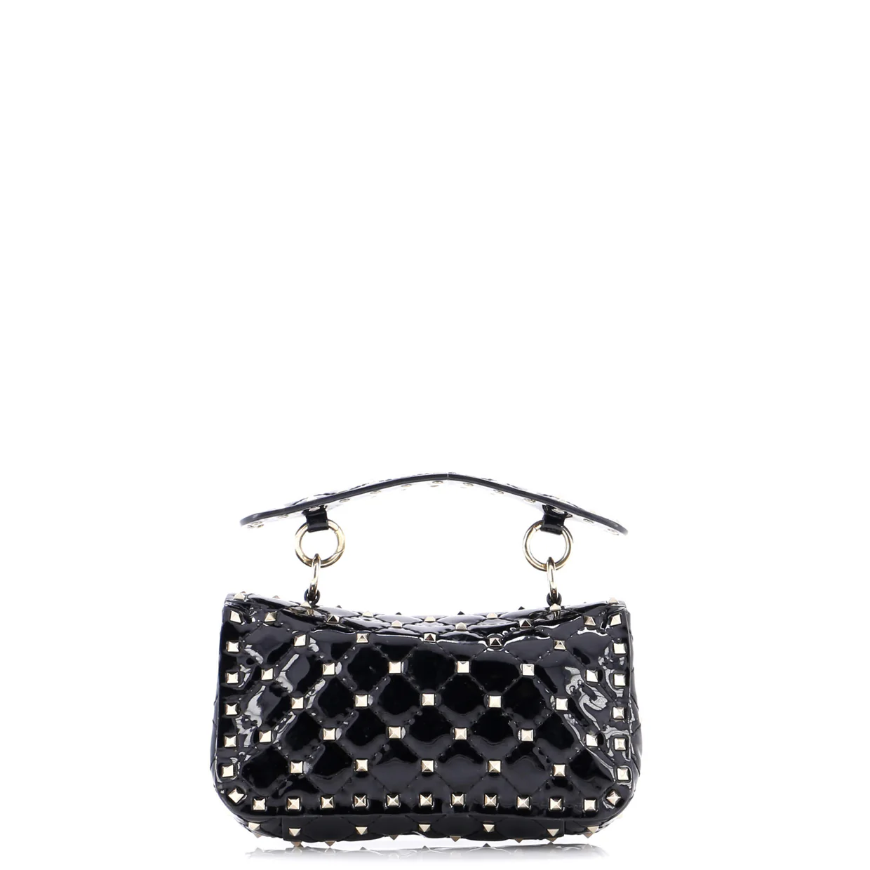 Rockstud Spike Flap Bag Quilted Patent Small - Deep Luxury