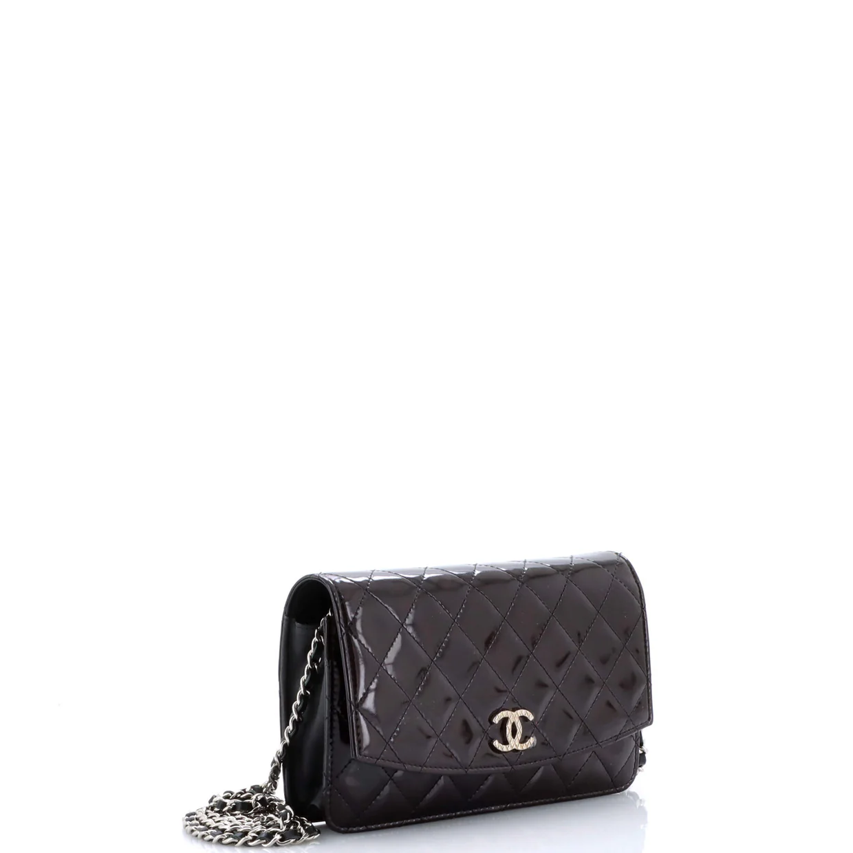 Brilliant Wallet on Chain Quilted Patent - Deep Luxury