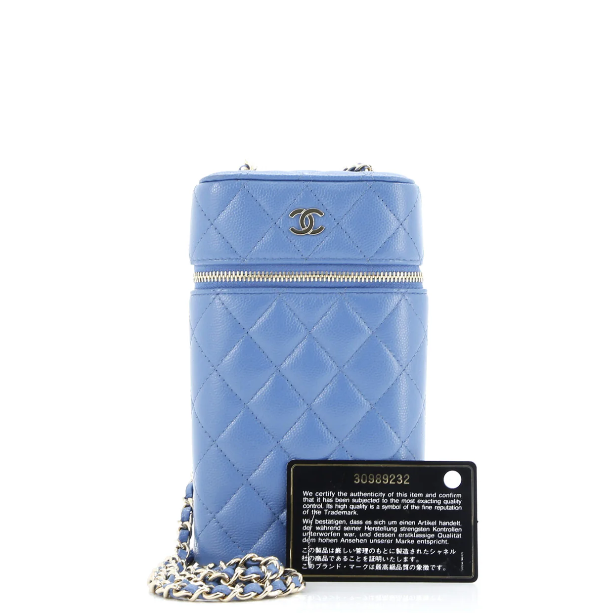 Classic Vanity Phone Holder with Chain Quilted Caviar - Deep Luxury