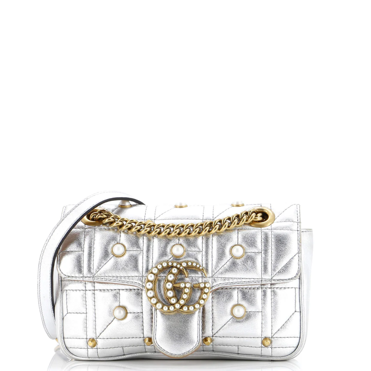 Pearly GG Marmont Flap Bag Embellished Matelasse Leather Mini - Deep Luxury