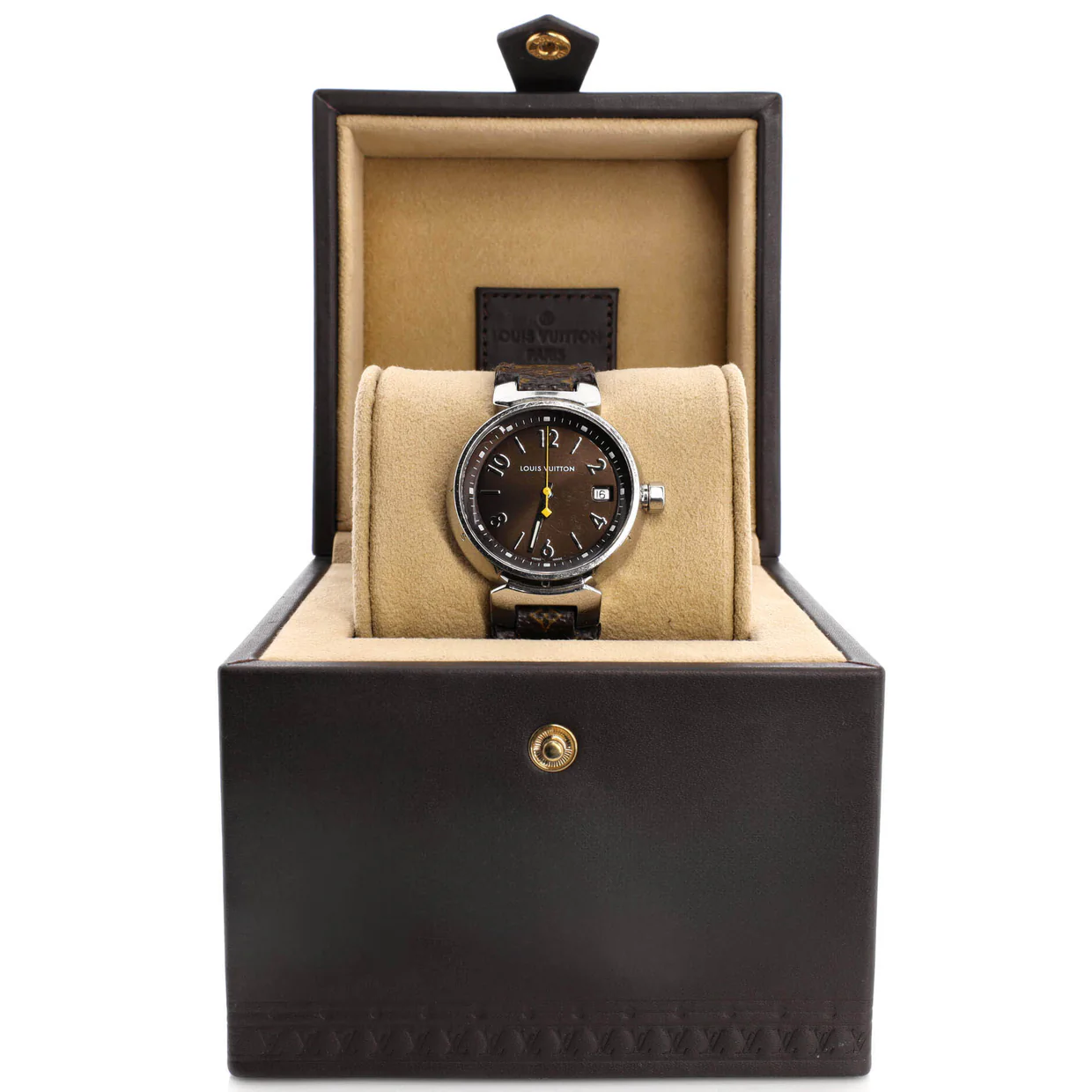 Tambour Quartz Watch Stainless Steel and Monogram Canvas 28 - Deep Luxury