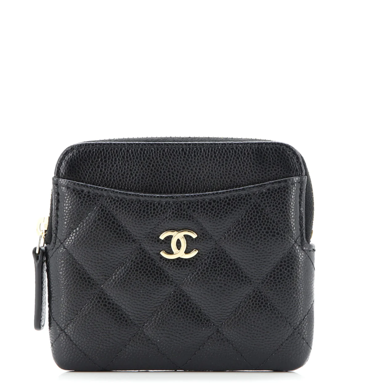 Square Zip Around Card Holder Wallet Quilted Caviar - Deep Luxury