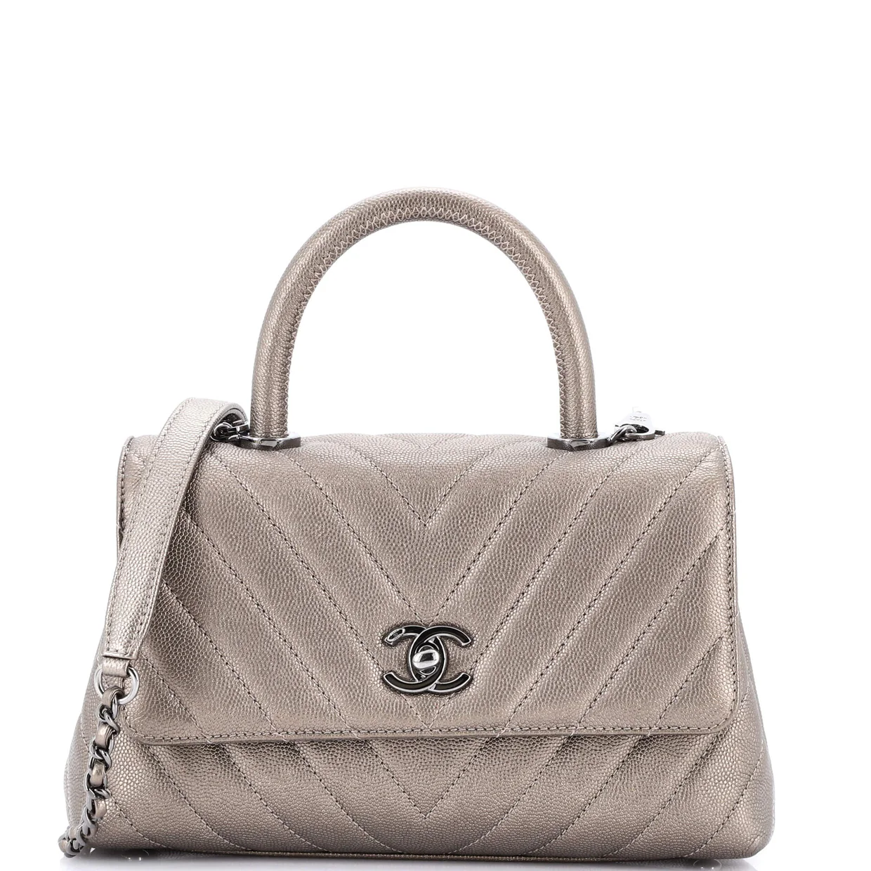 Coco Top Handle Bag Chevron Caviar Mini - Deep Luxury