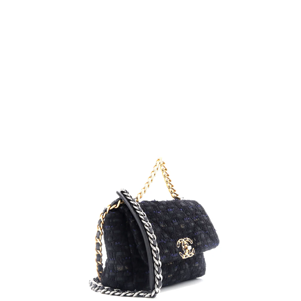 19 Flap Bag Quilted Tweed and Ribbon Medium - Deep Luxury