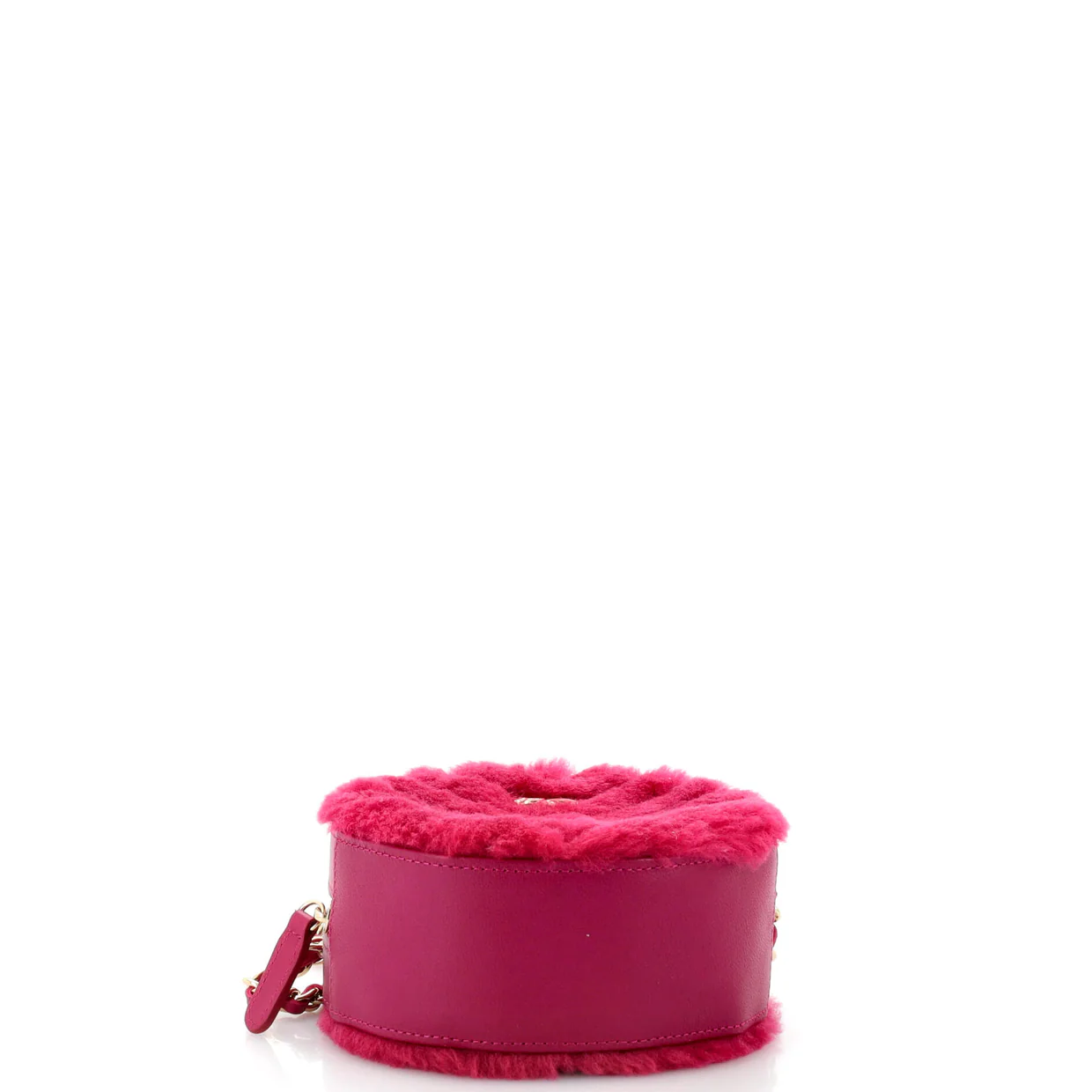 Round Clutch with Chain Chevron Shearling Mini - Deep Luxury