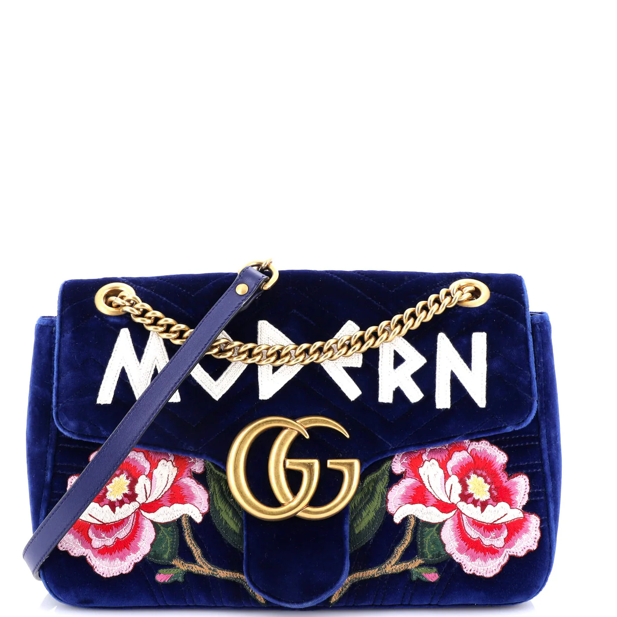GG Marmont Flap Bag Embroidered Matelasse Velvet Medium - Deep Luxury