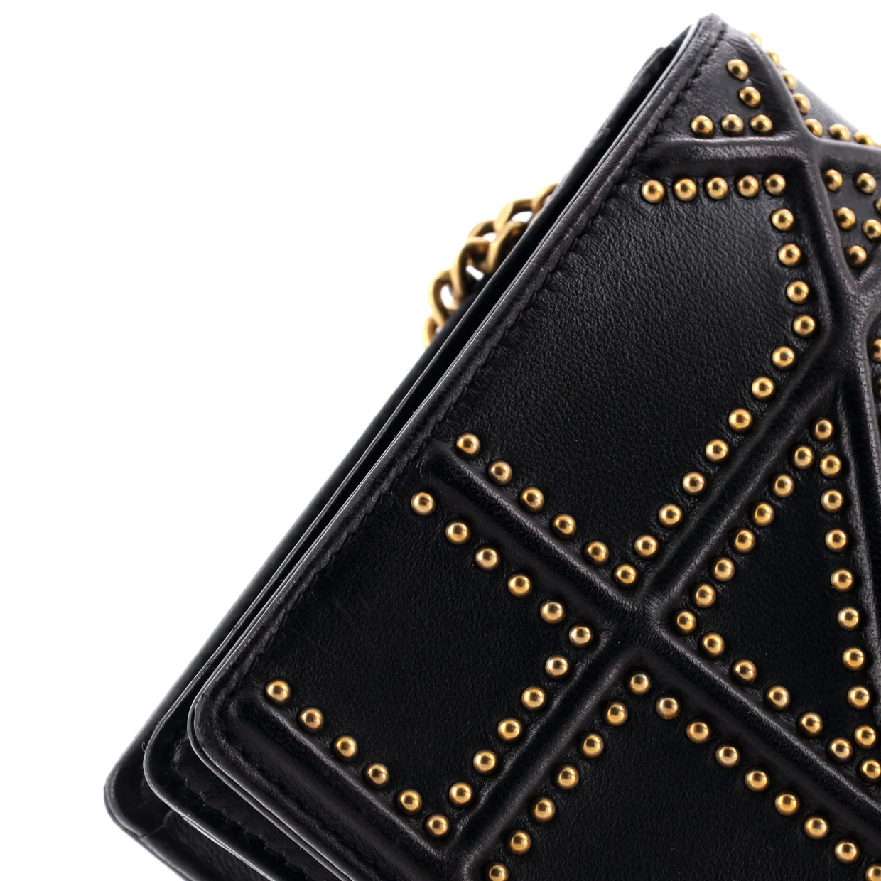 Diorama Wallet on Chain Studded Leather - Deep Luxury