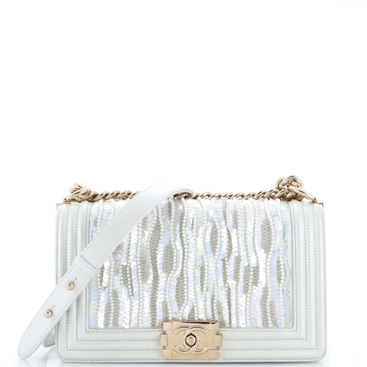 Boy Flap Bag Sequin and Pearl Embellished Leather Old Medium - Deep Luxury